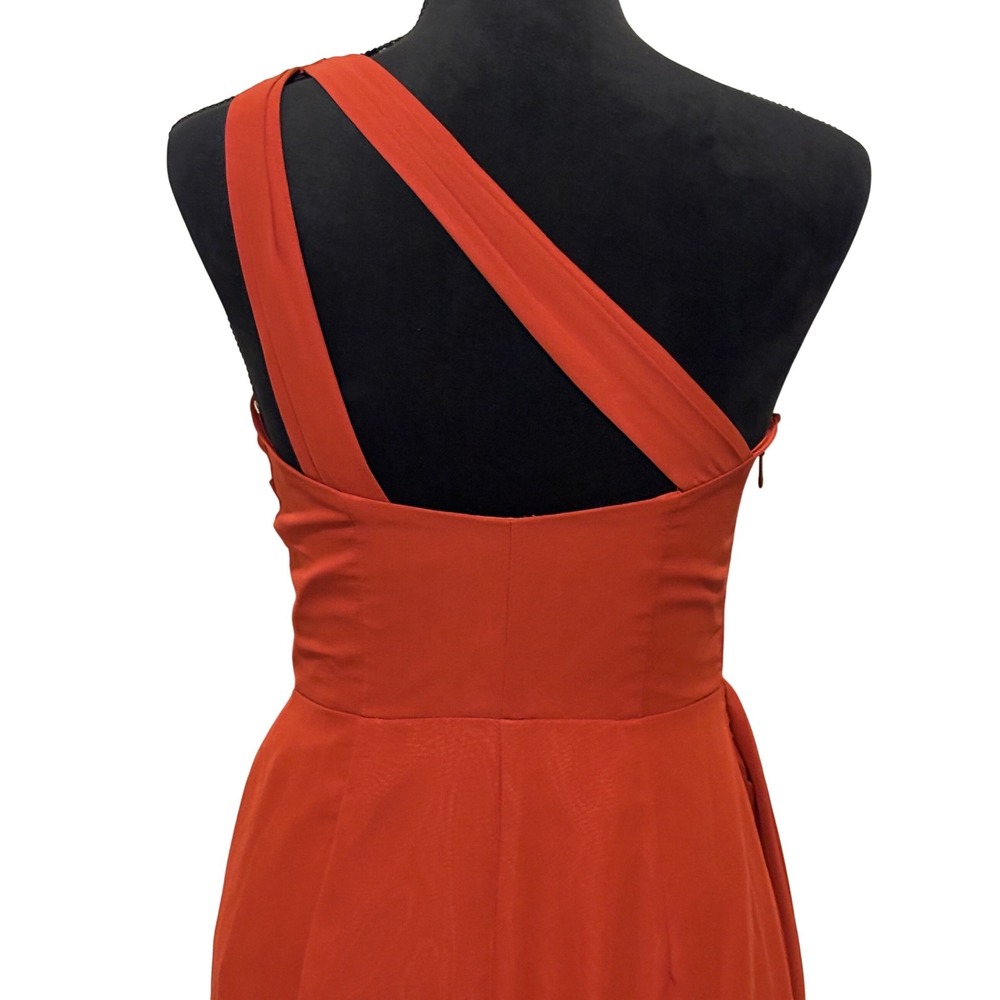 JJ's House Gown Womens 2 Vermilion Orange One‎ Shoulder Ruched Slit Formal Dress - Picture 6 of 8